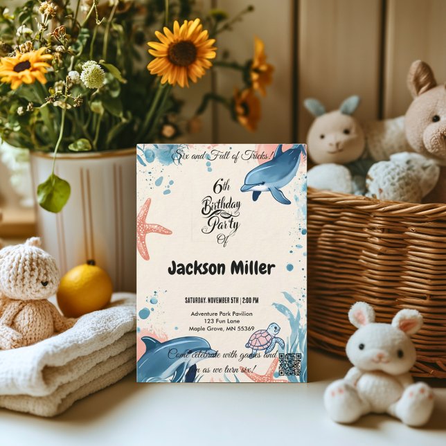 Convites Seis e Cheio de truques 6 de aniversário Indigo e  (Criador carregado)