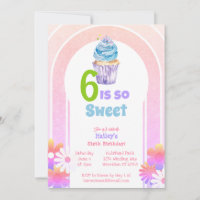Seis é o Cupcake Arco-Íris Doce Sexto Aniversário