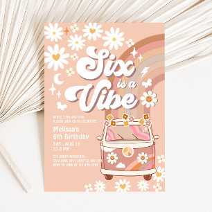 Convites Seis é um Clima Daisy Bege Creme 6º Aniversário