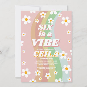 Convites Seis é um clima Retro 6º Groovy Rosa Menina 1970