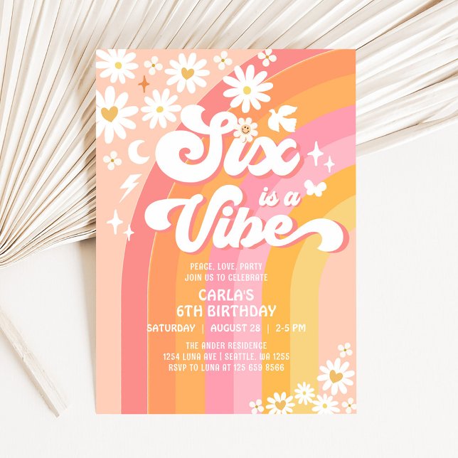 Convites SEIS é um Vibe Daisy 6º Aniversário Groovy (Criador carregado)