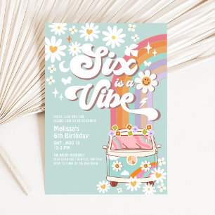Convites SEIS é um Vibe Daisy Arco-íris Groovy 6º Aniversár