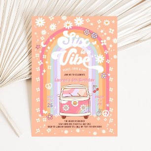 Convites SEIS é um Vibe Daisy Groovy Hippie 6º Aniversário