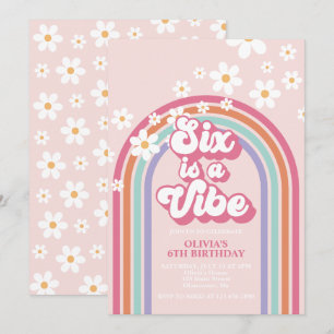 Convites Seis é uma Vibração Aniversário de 6 anos Rainbow