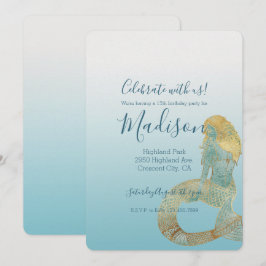 Convites Seja Incrivelmente Dourada Aqua Sparkle Mermaid