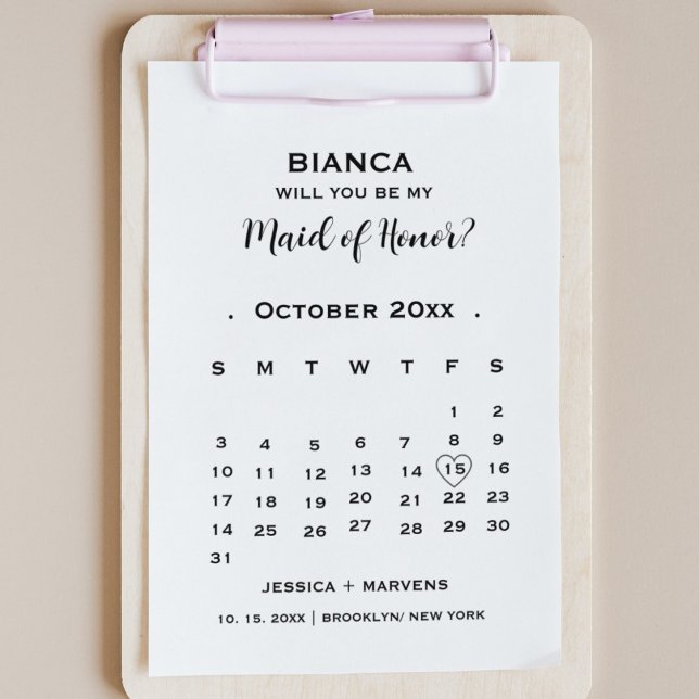 Convites Seja minha dama de honra não calendário de propost (Criador carregado)