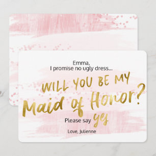 Convites Seja minha Dama de Honra Rosa Bege Dourado Aquarel