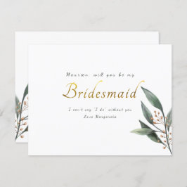 Convites Seja minha madrinha de ouro de folha de eucalipto