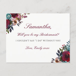 Convites Seja Minha Placa Bridesmaid Burgundy Watercolor Fl