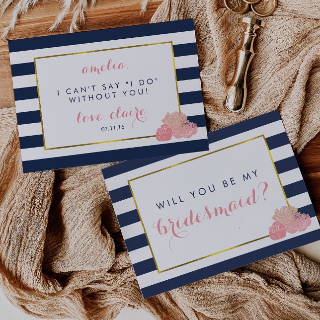 Convites Seja Minha Placa De Bridesmaid | Marinho Stripe &  (Criador carregado)