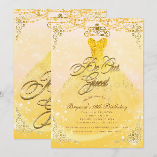 Convites Seja Noss Convidado Princesa Amarelo & Dourado Fes