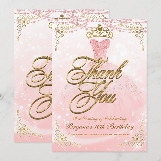 Convites Seja Nossa Convidad Princesa Rosa Dourado Agradeci (Frente/Verso)