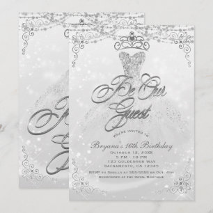Convites Seja Nossa Convidade Princesa Branco Prata Festa S