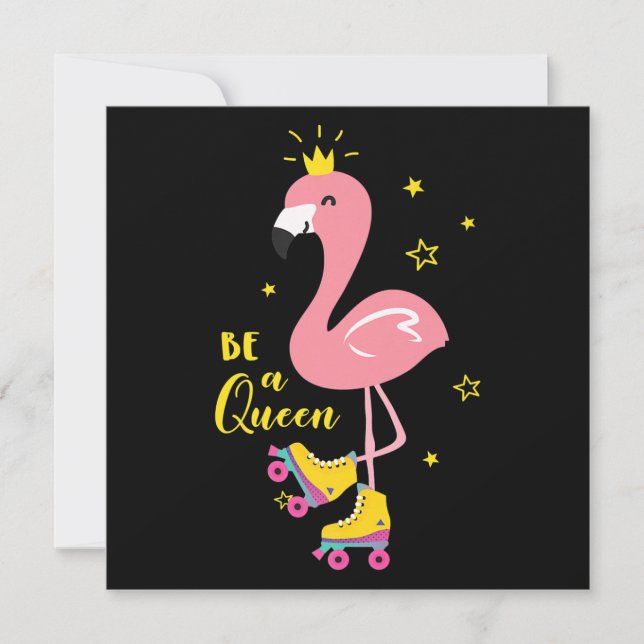 Convites Seja Uma Flamingo Rosa Rainha Skate Patins Mulhere (Frente)