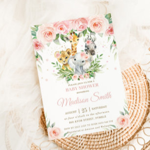 Convites Selgle Animal Safari Rosa Blush Chá de fraldas
