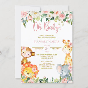 Convites Selgle Oh Baby Girl Safari Animais Chá de fraldas