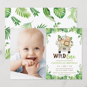 Convites Selgle Safari Car Greenery Aniversário Wild One F