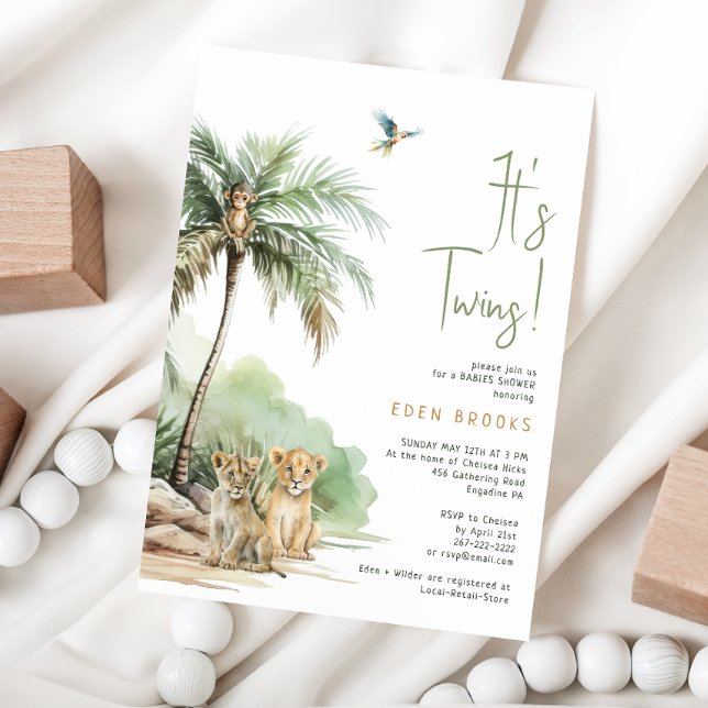 Convites Selgle Safari | Chá de fraldas Gêmeos (Criador carregado)