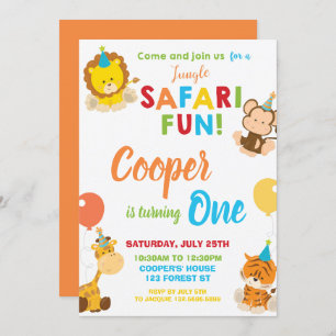 Convites Selgle Safari, primeiro aniversario de Diversão, S