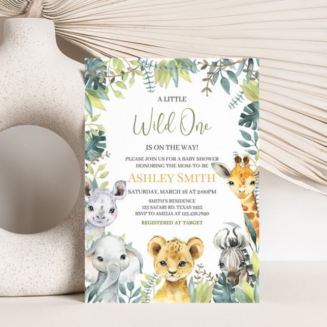 Convites Selgle Safari Wild One Chá de fraldas (Greenery Safari Animals Baby Shower Invitation)