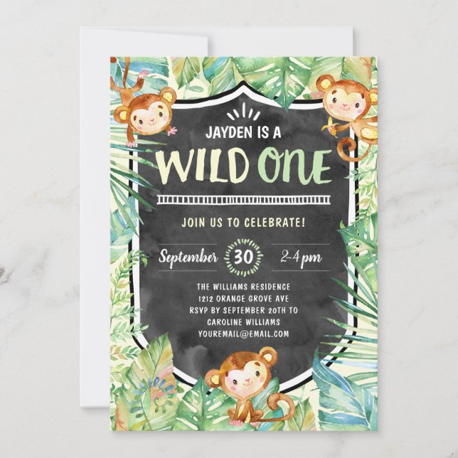 Convites Selgle Safari Wild One First First Festa de aniver (Frente)