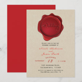 Convites Selo de Cera Vermelha Kraft Marrom Elegante Casame
