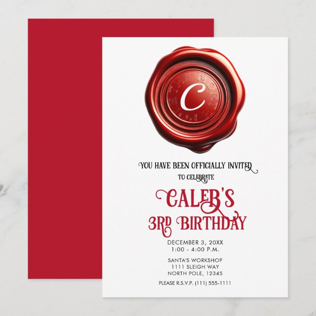 Convites Selo de Cera Vermelho do Papai Noel Natal Polo Nor (Frente/Verso)