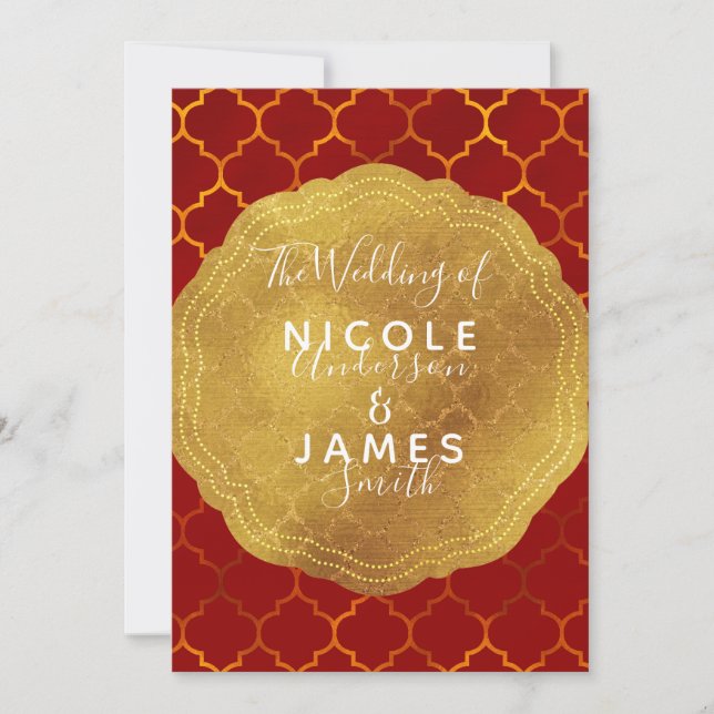 Convites Selo de Ouro Folha Fogo Vermelho Casamento Marroqu (Frente)