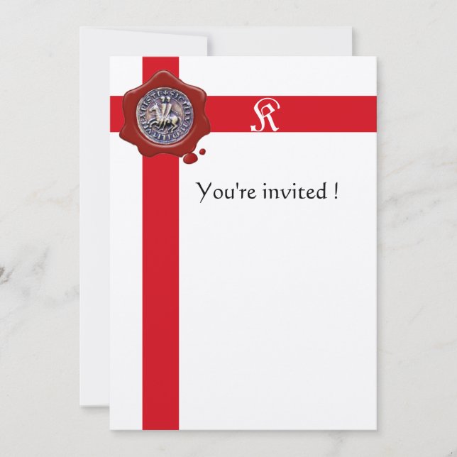 Convites SELO DO MODELO KNIGHTS, Monograma de Cera Vermelha (Frente)