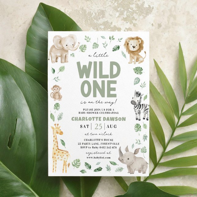 Convites Selva Animal Safari Chá de fraldas Selvagem (Wild One Baby Shower Invitation)
