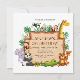 Convites Selva bonito e animais selvagens Girafa Aniversári