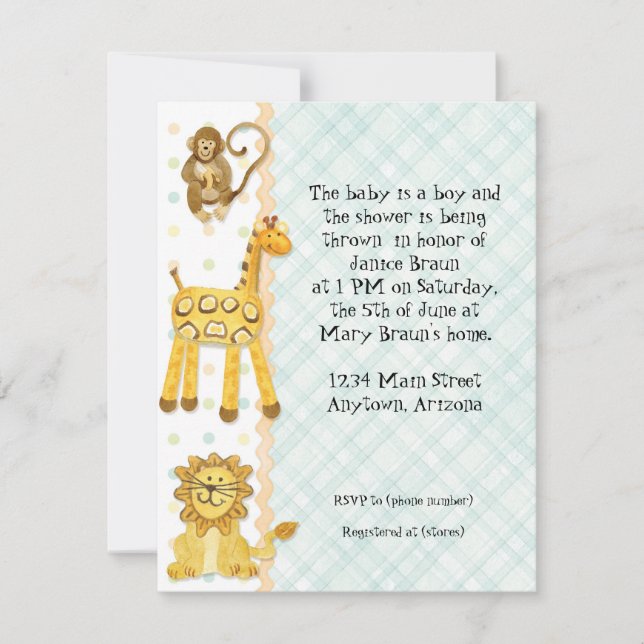 Convites Selva, Chá de fraldas 4 - Verde (Frente)