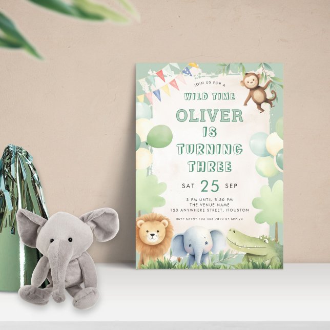 Convites Selva de aniversário de 3 anos (Criador carregado)
