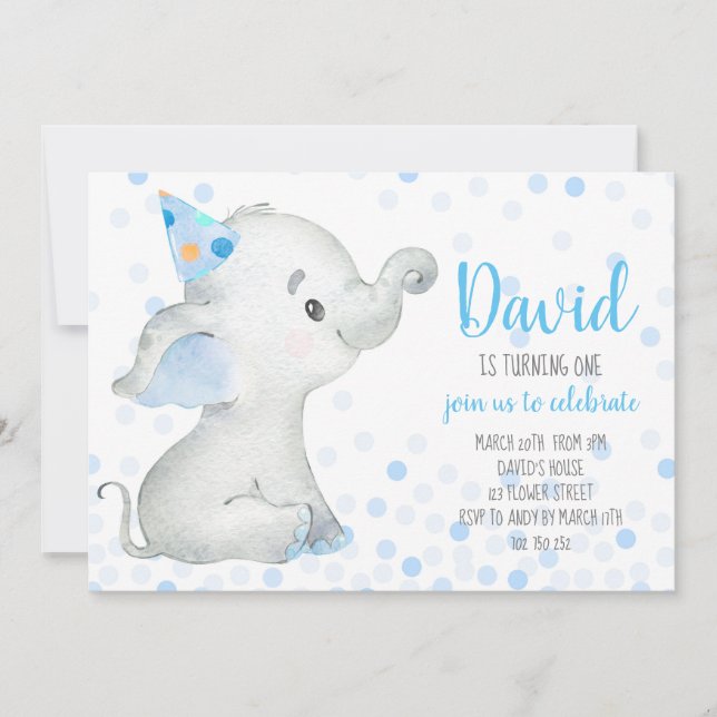 Convites Selva do Elefante Baby Boy Blue Confetti Safari (Frente)