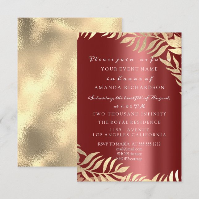 Convites Selva Dourada Borgonha Elegante Casamento Aniversá (Frente/Verso)