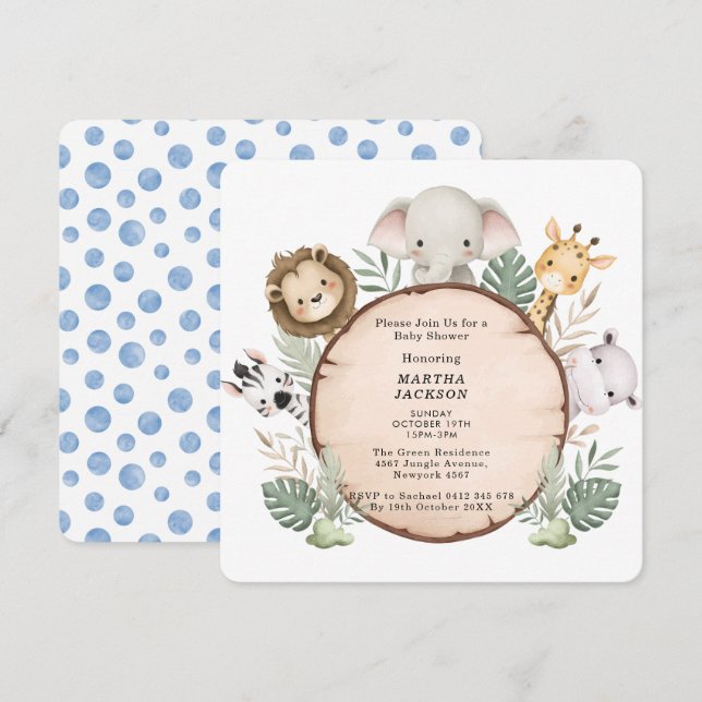 Convites Selva Safari de Verduras da Moda para Chás de Bebê (Frente/Verso)