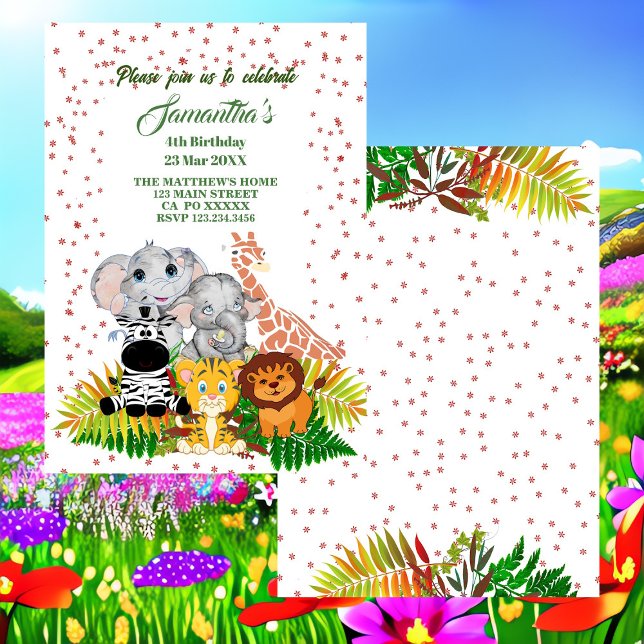 Convites Selva Selvagem Selvagem Safari Bebês Greenery Aniv (Wild Jungle Safari Animal Greenery Birthday Invite)