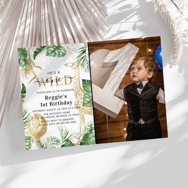 Convites Selva Selvagem Verde e Foto do primeiro aniversari (Criador carregado)
