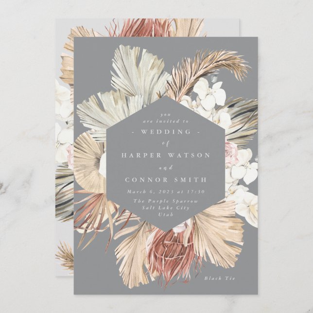 Convites Selva Tropical Floral de Cinzas Ultima (Frente/Verso)