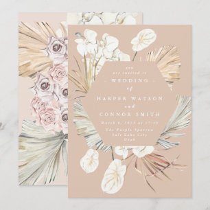 Convites Selva Tropical Floral de Grass Pampas Coral