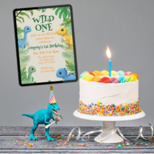 Convites Selvagem, colorido, dinossauro fofo aniversário de