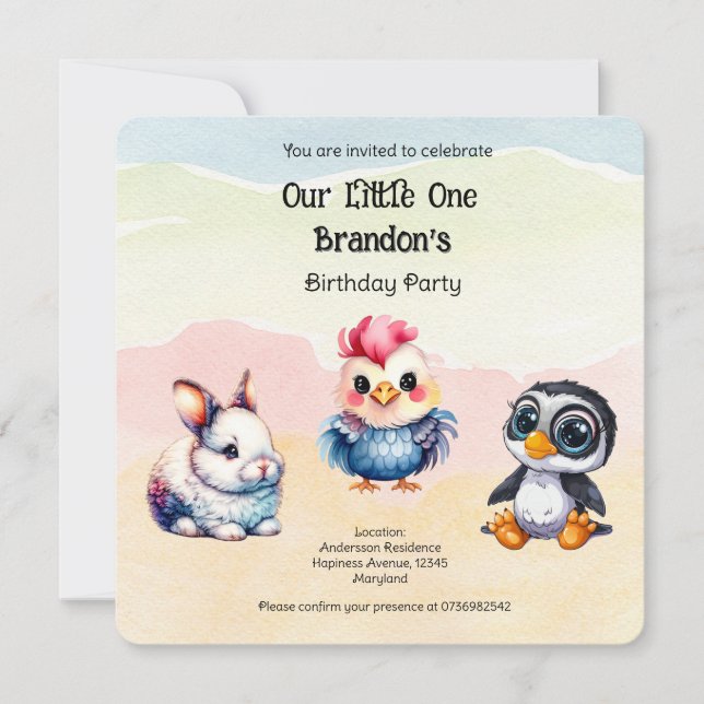 Convites Selvagem De Animais De Floresta Brincadeiras (Frente)