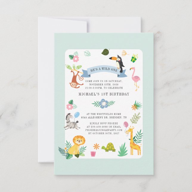 Convites Selvagem de Animais Selvagens de Safari primeiro a (Frente)