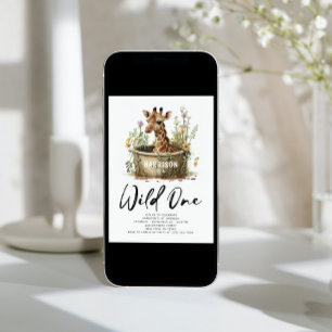 Convites Selvagem de um primeiro aniversario de Girafa Gota