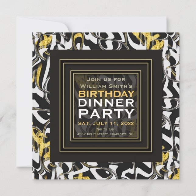 Convites Selvagem! Design Preto Branco Dourado Festa de Jan (Frente)