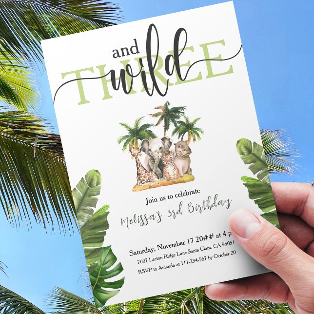 Convites Selvagem e Três 3ª Festa de aniversário de Animais (Criador carregado)