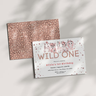 Convites Selvagem Safari Animal Rosa Dourado Aniversário de