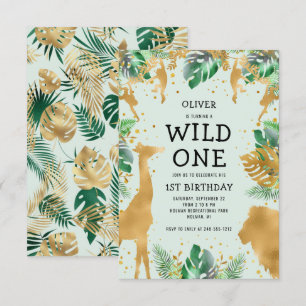 Convites Selvagem Selvagem Safari primeiro aniversario Verd