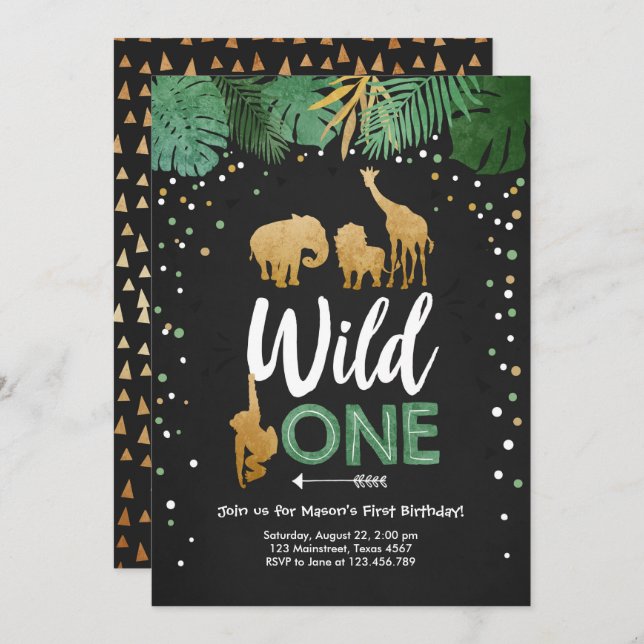Convites Selvagem Um Dourado Safari Festa de aniversário de (Frente/Verso)