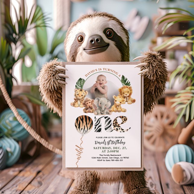 Convites Selvagem Um primeiro aniversario Neutro de Gênero  (Criador carregado)